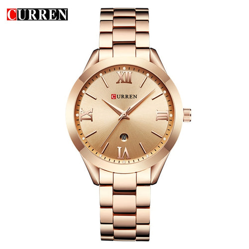 CURREN 9007 Women's Luxury Brand Gold Steel Bracelet Digital Watch Gift Watch