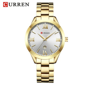 CURREN 9007 Women's Luxury Brand Gold Steel Bracelet Digital Watch Gift Watch
