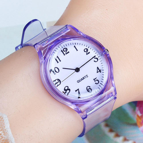 LinTimes Women Men Lovers Watches Fashion Transparent Candy Color Plastic Band Casual Quartz Watches