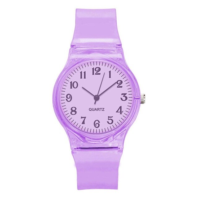 LinTimes Women Men Lovers Watches Fashion Transparent Candy Color Plastic Band Casual Quartz Watches